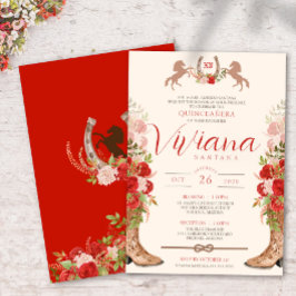 Röd ros Blommigt Boots Western Charra Quinceanera Inbjudningar