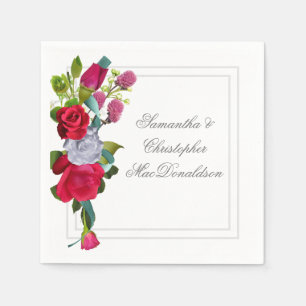 Röd ros blommigt bouquet bröllop pappersservett