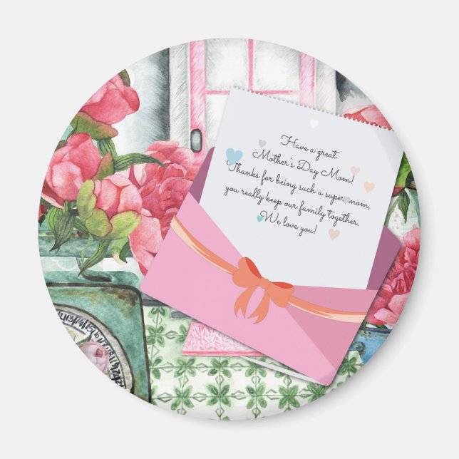Röd ros Blommigt Brev kuvert Mors dag Magnet (Framsidan)