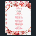 Röd ros Blommigt Bröllop Menu Meny<br><div class="desc">Rustic födelsedagsmeny med vattenfärg ro blommigt blommor och grönsak. Perfekt för vår eller sommar bröllop. Ord kan ändras till kostym med dina egna uppgifter eller krav</div>