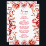Röd ros Blommigt Bröllop Menu Meny<br><div class="desc">Rustic födelsedagsmeny med vattenfärgsblommor i ro blommigt och grönt. Perfekt för vår eller sommar bröllop. Ord kan ändras till kostym med dina egna uppgifter eller krav</div>