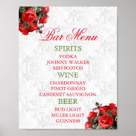 Röd ros Blommigt Bröllop - Pub Menu Poster