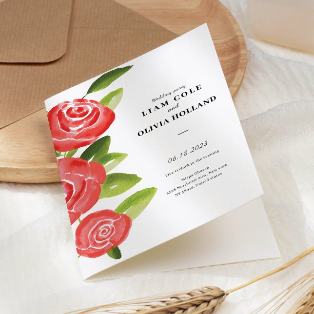 Röd ros Blommigt Bröllopsprogram Program (Skapare uppladdad)