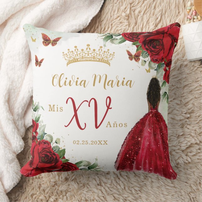 Röd ros Blommigt Brown Princess Dress Quinceañera Kudde (Filt)