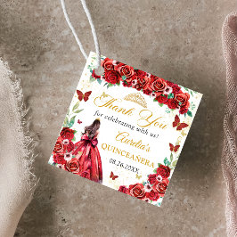 Röd ros Blommigt Butterflies Quinceañera Princess Gåvor Etiketter