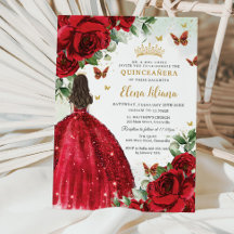 Röd ros Blommigt Butterflies Quinceañera Sweet 16