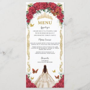 Röd ros Blommigt Champagne Dress Quinceañera Menu Program