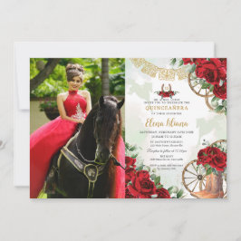 Röd ros Blommigt Charro Boots Quinceañera Photo Inbjudningar
