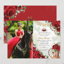Röd ros Blommigt Charro Boots Quinceañera Photo Inbjudningar