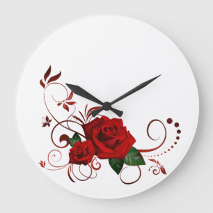 Röd ros Blommigt Clock Stor Klocka