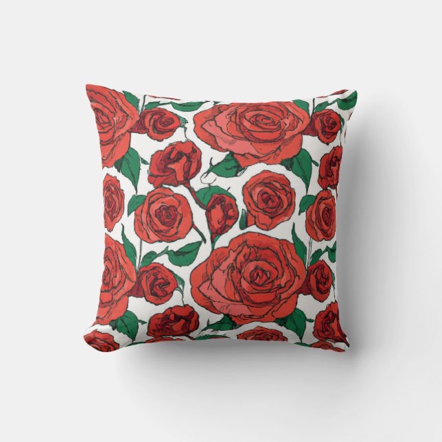 Röd ros Blommigt Design #1 Dekorativ kudde (Framsida)
