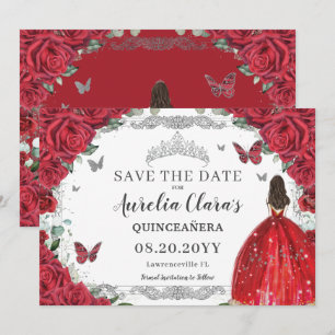 Röd ros Blommigt Dress Quinceanera Sweet sixteen Spara Datumet