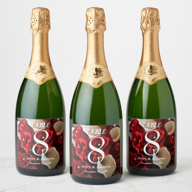 Röd ros Blommigt Elegant Flower Guld Bollar Bröllo (Flaskor)