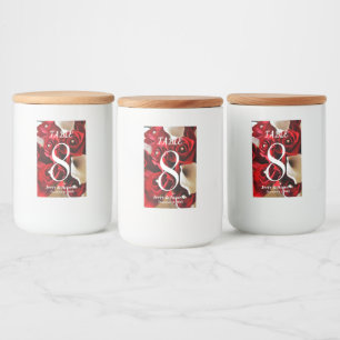 Röd ros Blommigt Elegant Flower Guld Bollar Bröllo Mat Etikett