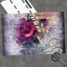 Röd ros Blommigt Ephemera Decoupage