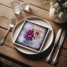 Röd ros Blommigt Ephemera Decoupage Pappersservett