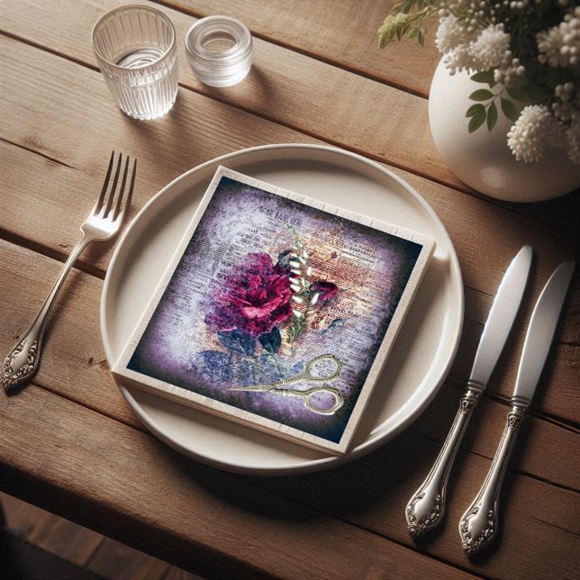Röd ros Blommigt Ephemera Decoupage Pappersservett (Skapare uppladdad)