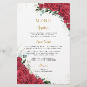 Röd ros Blommigt Flowers Menu Lakan Flygblad