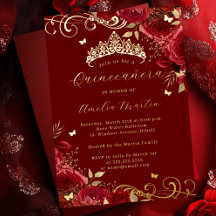 Röd ros Blommigt Guld Swirl Quinceanera