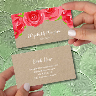 Röd ros Blommigt Hair Stylist Salon Makeup Kraft Visitkort