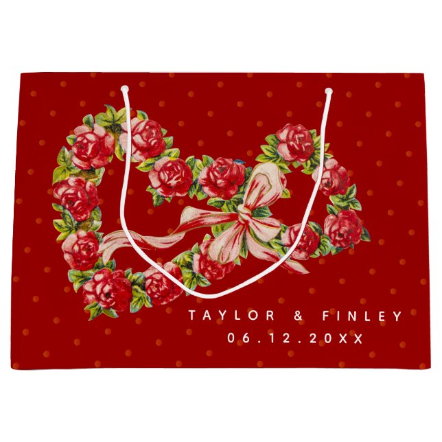 Röd ros Blommigt Hjärtkramper Elegant Utsöndring V (Framsidan)