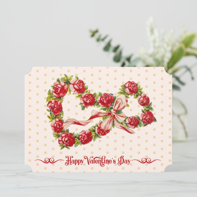 Röd ros Blommigt Hjärtkramper Elegant Utsöndring V Julkort (Stående Fram)
