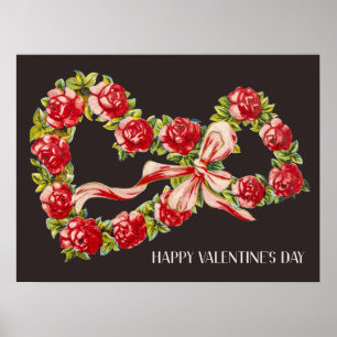 Röd ros Blommigt Hjärtkramper Elegant Utsöndring V Poster