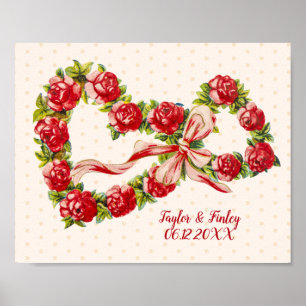 Röd ros Blommigt Hjärtkramper Elegant Utsöndring V Poster