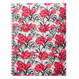 Röd ros Blommigt Illustration Mönster Design Anteckningsbok