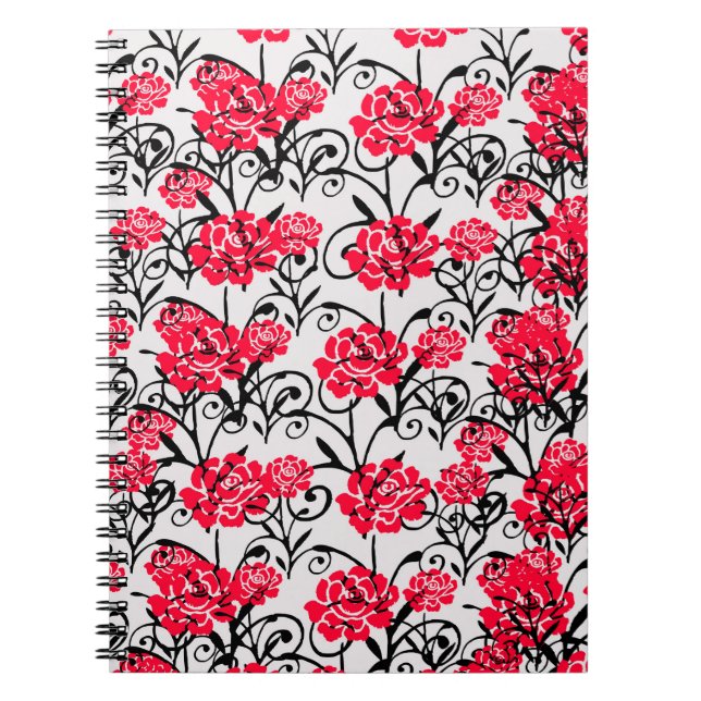 Röd ros Blommigt Illustration Mönster Design Anteckningsbok (Framsidan)
