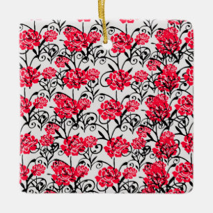 Röd ros Blommigt Illustration Mönster Design Julgransprydnad Keramik