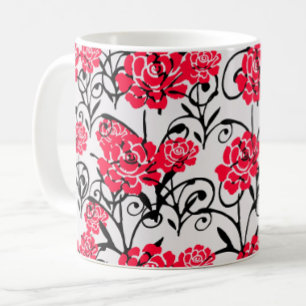 Röd ros Blommigt Illustration Mönster Design Kaffemugg