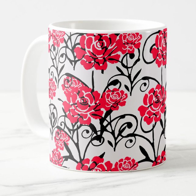Röd ros Blommigt Illustration Mönster Design Kaffemugg (Skapare uppladdad)