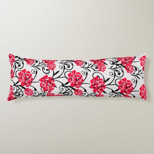 Röd ros Blommigt Illustration Mönster Design Kroppskudde (Framsidan)