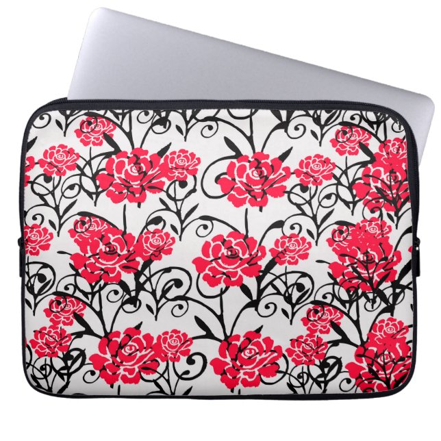 Röd ros Blommigt Illustration Mönster Design Laptop Fodral (Framsidan)