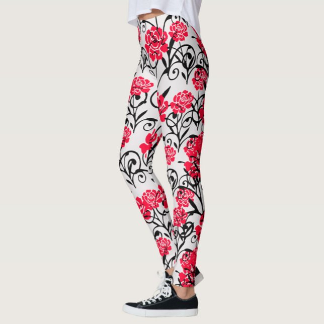 Röd ros Blommigt Illustration Mönster Design Leggings (Skapare uppladdad)