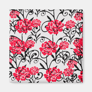 Röd ros Blommigt Illustration Mönster Design Magnet