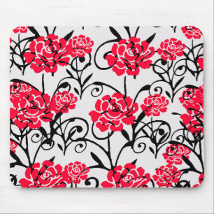 Röd ros Blommigt Illustration Mönster Design Musmatta