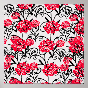 Röd ros Blommigt Illustration Mönster Design Poster