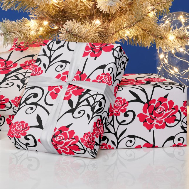 Röd ros Blommigt Illustration Mönster Design Presentpapper (Skapare uppladdad)