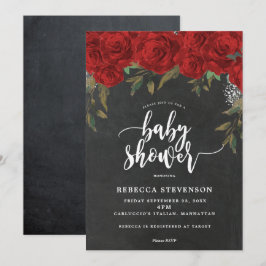 röd ros blommigt, inbjudan till babydusch