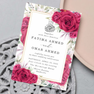 Röd ros Blommigt islamisk muslimsk Bröllop Inbjudningar