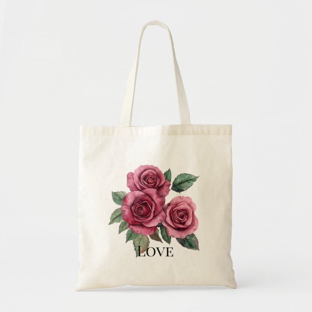 Röd ros Blommigt Kärlek Tygkasse (Framsidan)