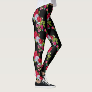 Röd ros blommigt leggings