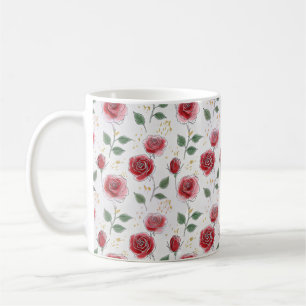 Röd ros Blommigt Line Art Mönster Kaffemugg