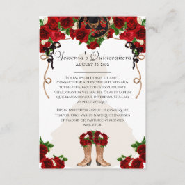 Röd ros Blommigt Mariachi Charro Quinceanera Info Tilläggskort