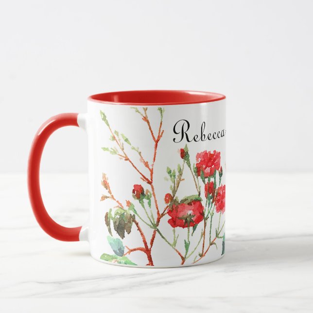Röd ros Blommigt Monogrammed Namn Mugg (Vänster)