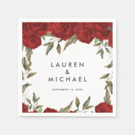 röd ros blommigt napkins av grönt bröllop pappersservett