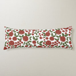 röd ros blommigt på vitt kroppskudde