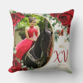 Röd ros Blommigt Photograph Quinceañera Keepsaké Kudde